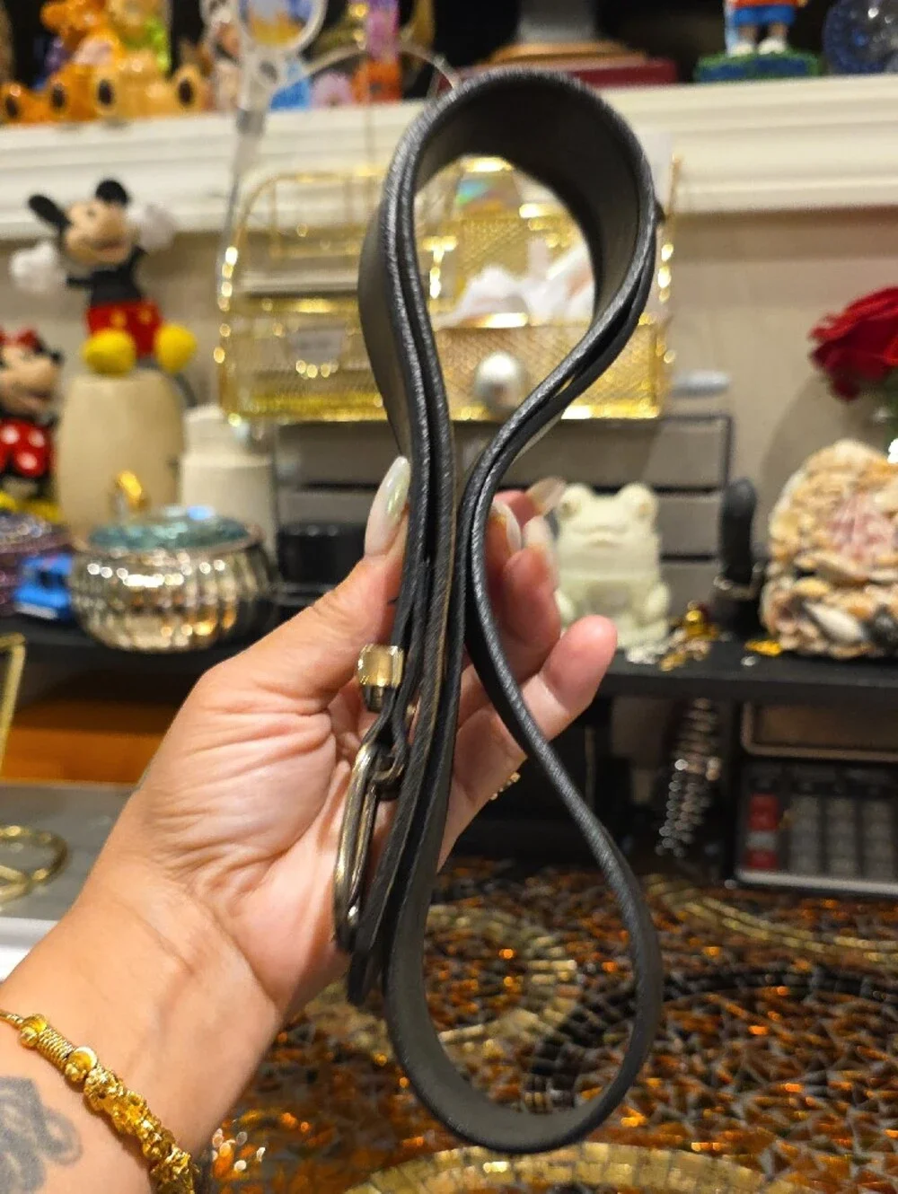 Etienne Aigner Black Leather Belt with Gold Hardware